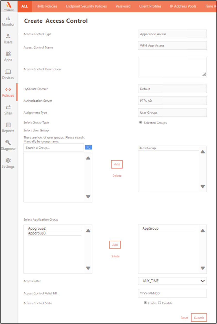 Access Control List - Accops HySecure 5.4 Knowledge Center